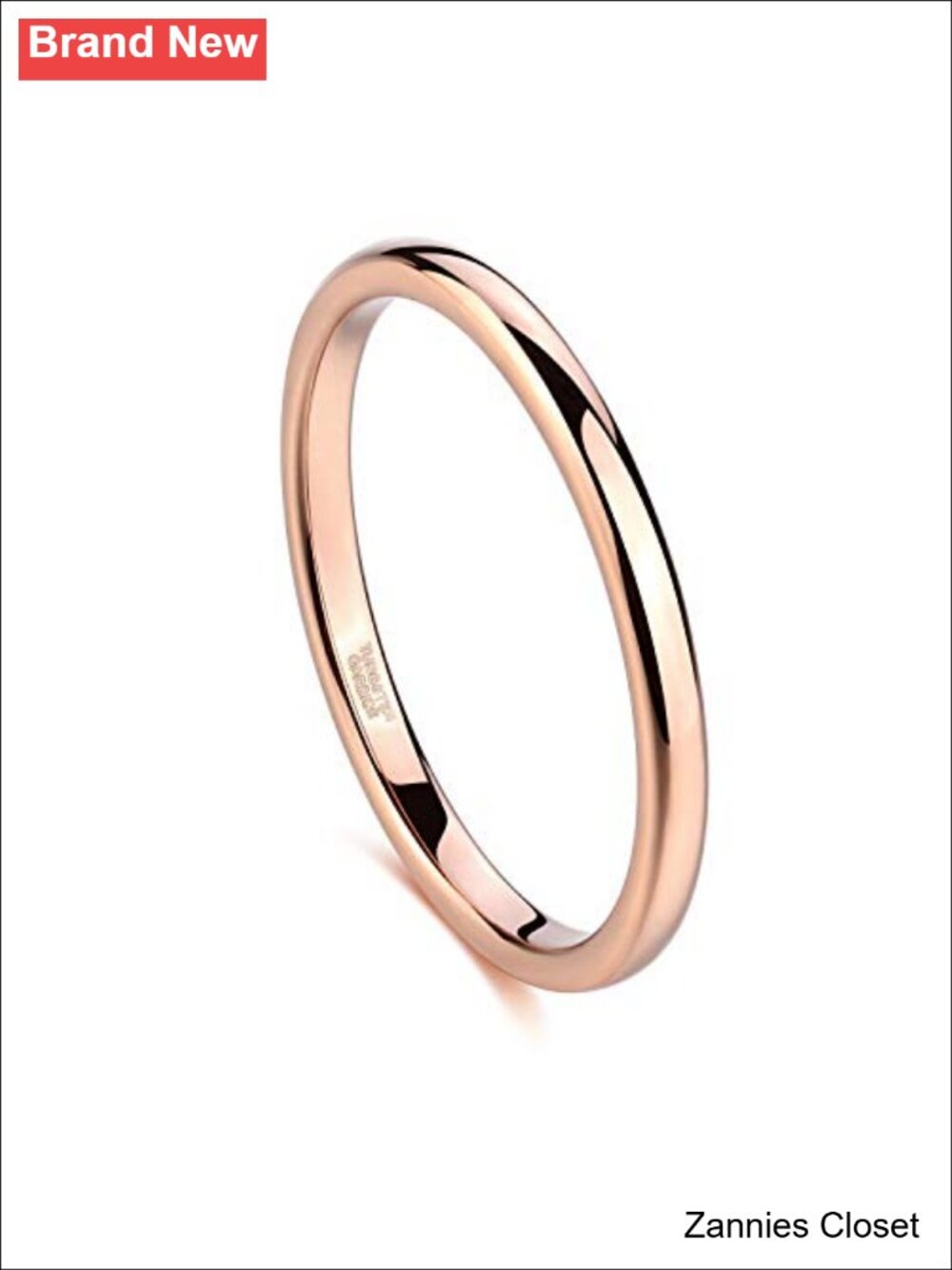 💍 Tungsten Wedding Band Ring 2mm Rose Gold Plated Dome High Polished Stackable